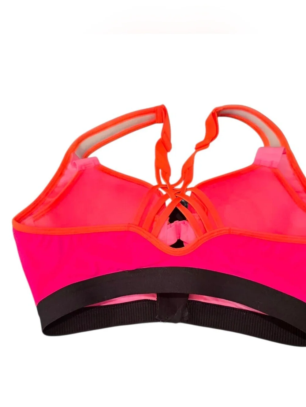 VSX Neon Pink & Orange Front-Zip Colorblock Sports Bra Size 34C